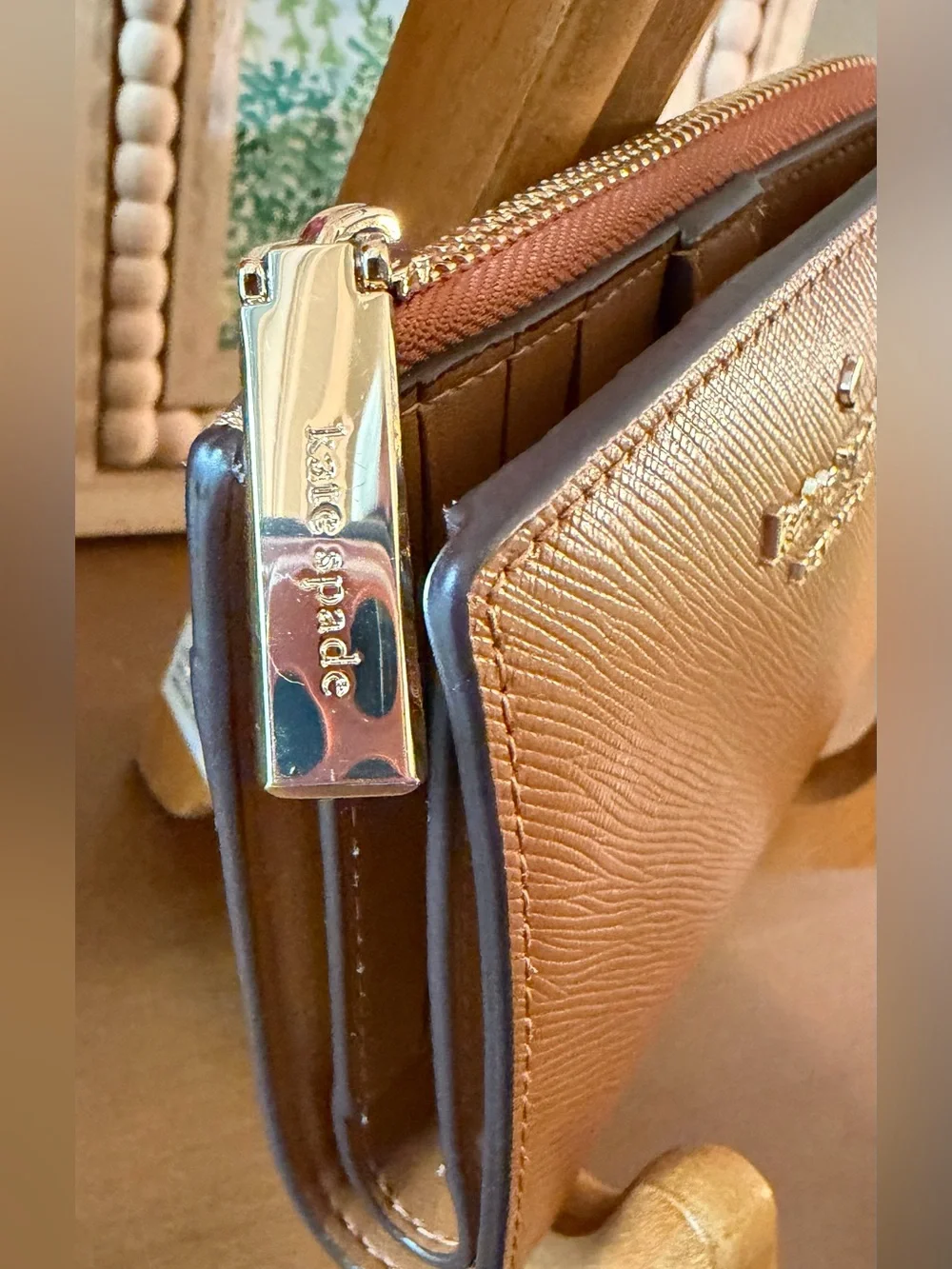kate spade tan leather logo crossbody or wallet